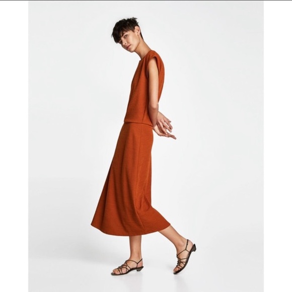 Zara Dresses Zara Burnt Orange Textured Midi Dress Poshmark